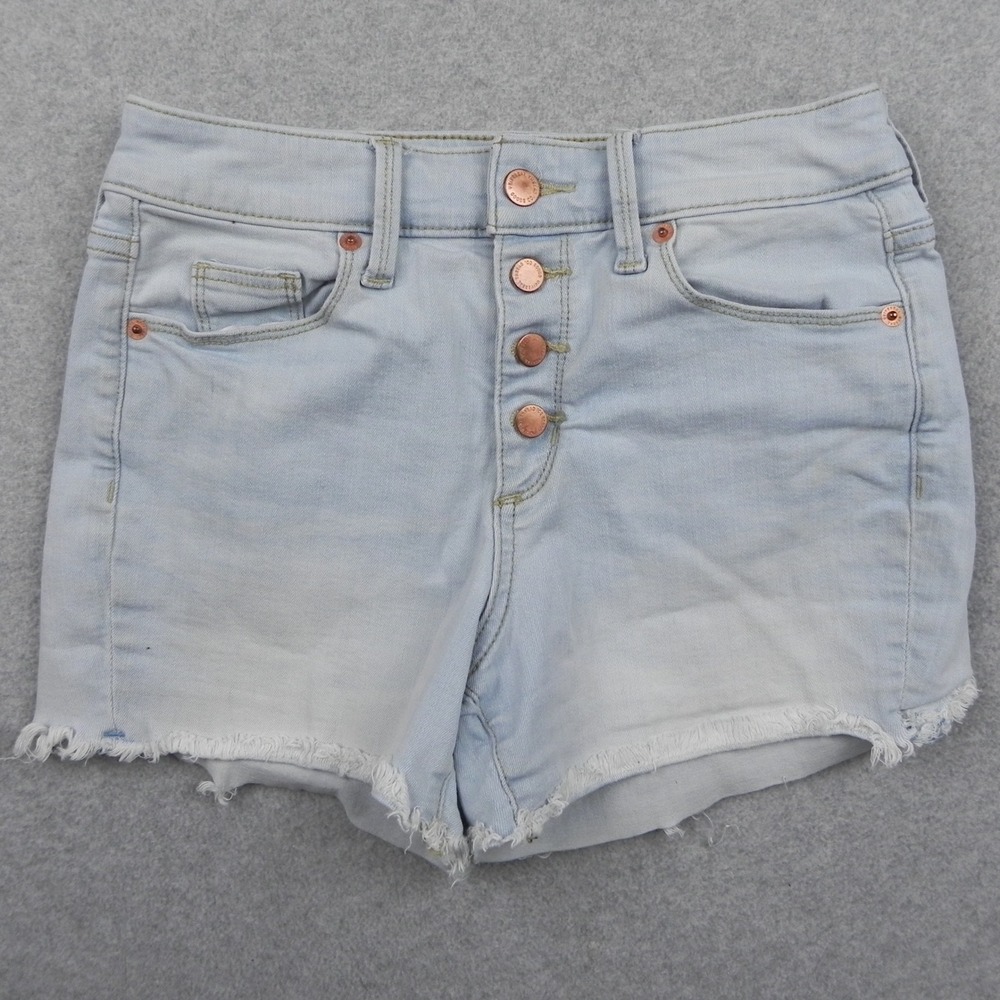 Universal Thread High Rise Midi Shorts Womens 2/26‎ Light Wash Button Fly Frayed